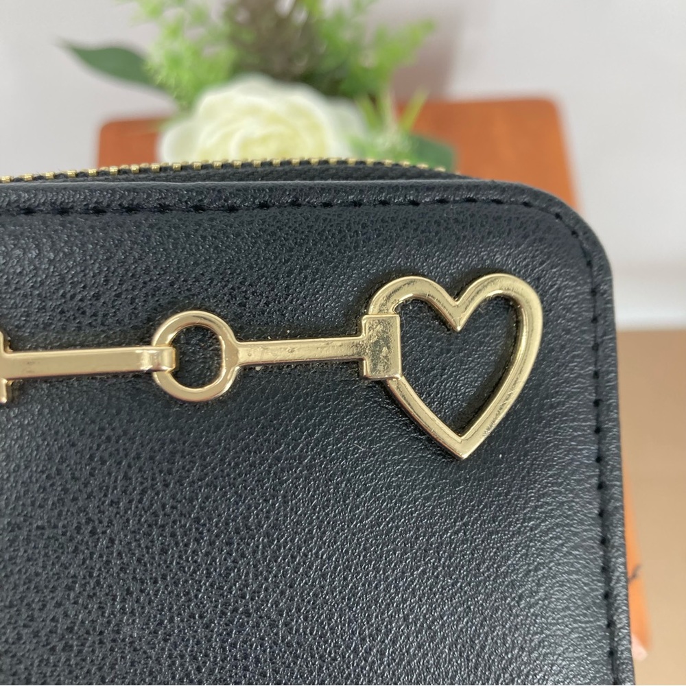 Black Wallet with Heart Shaped Hardware - Picture 2 of 10
